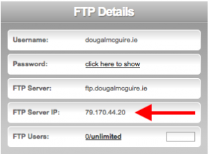 FTP server IP address in control panel